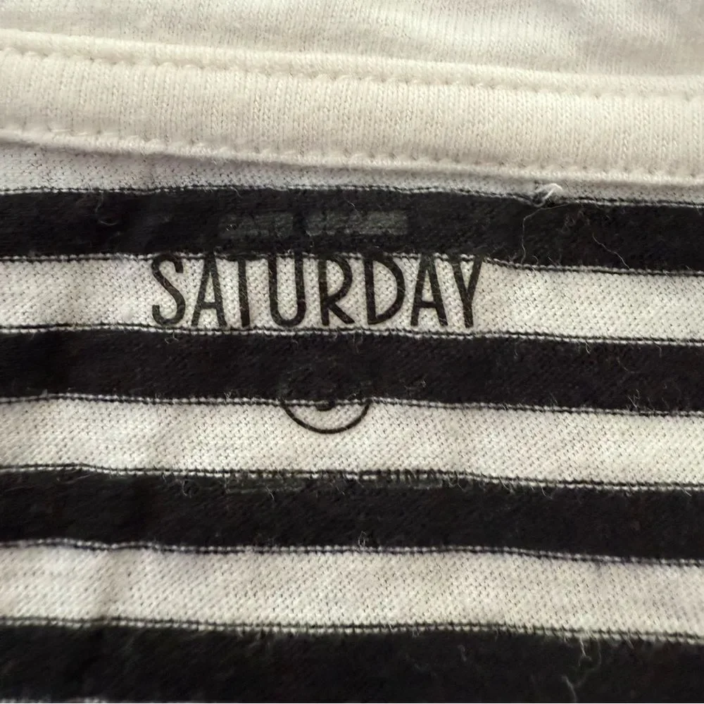 Kate Spade Saturday Muscle Tee Tank Striped Black White Cream Small
